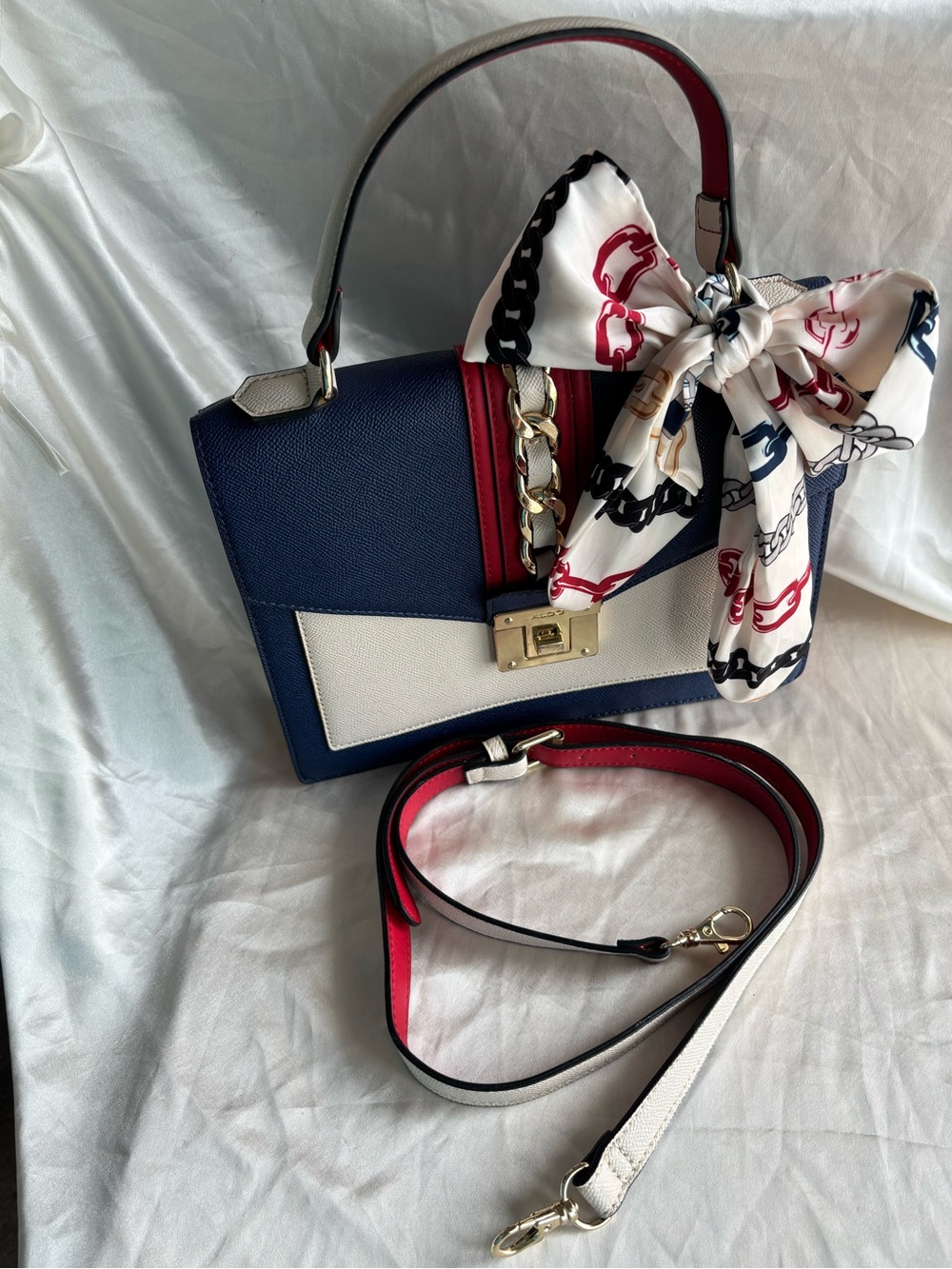 Aldo red white and blue cross body bag satchel